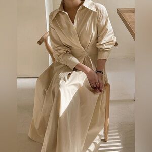 Cream Long Cotton Shirt Dress